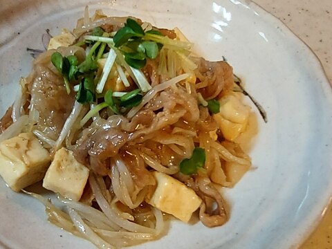 もやしと豚バラ肉の炒り豆腐